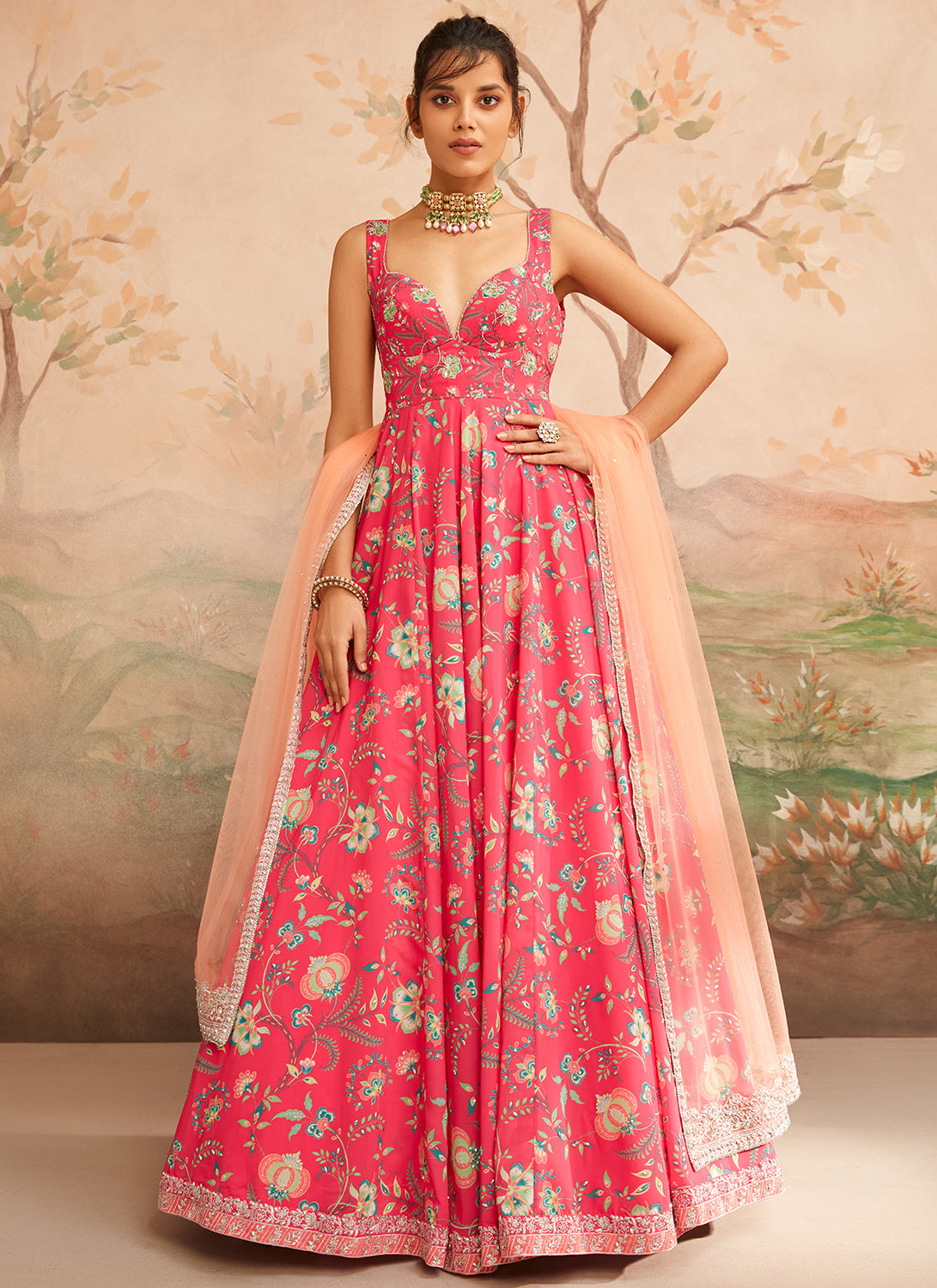 Printed anarkali outlet gown