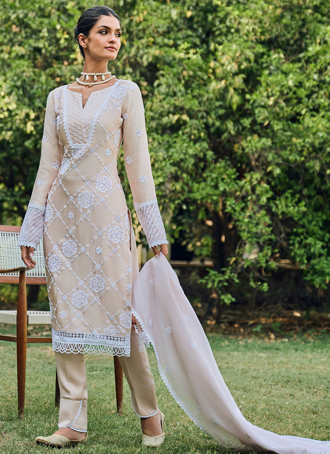 Nude Embroidered Cotton Straight Suit – Lashkaraa