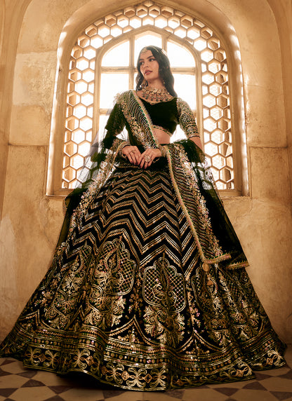 Black Embroidered Satin Organza Lehenga