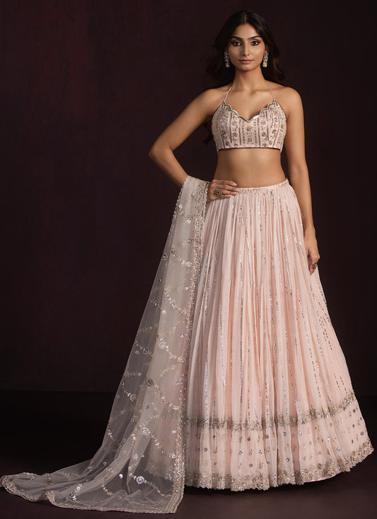 Blush Embroidered Georgette Lehenga