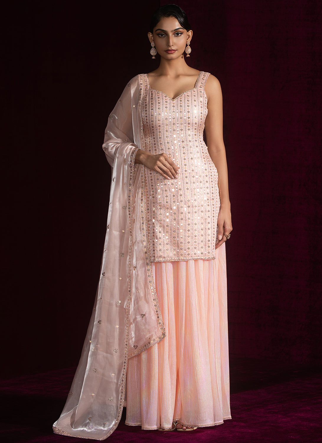 Blush Embroidered Sharara Suit