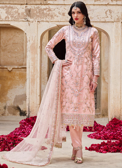 Blush Pink Embroidered Straight Suit