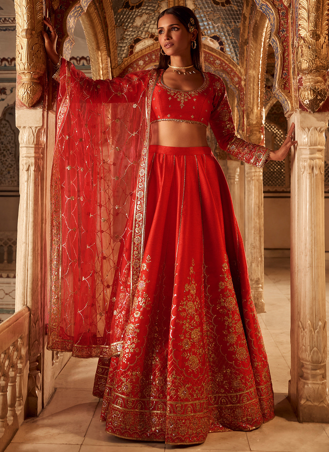 Hot Pink Embroidered Silk Lehenga