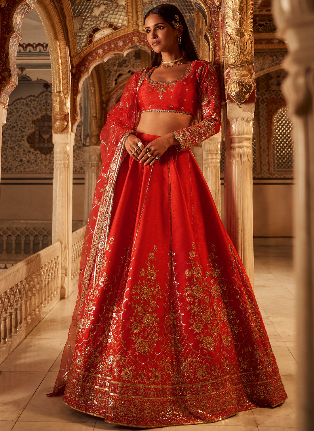 Hot Pink Embroidered Silk Lehenga