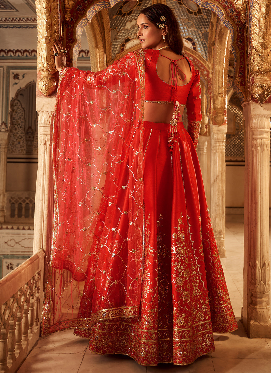 Hot Pink Embroidered Silk Lehenga