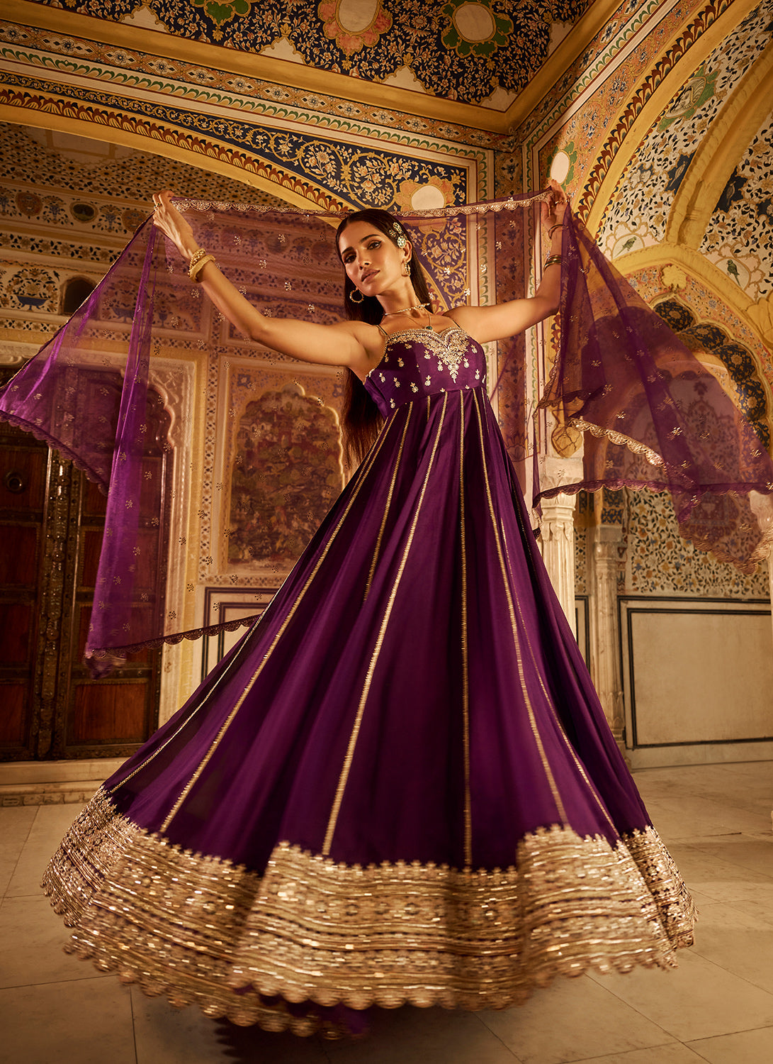 Purple Embroidered Chinon Anarkali