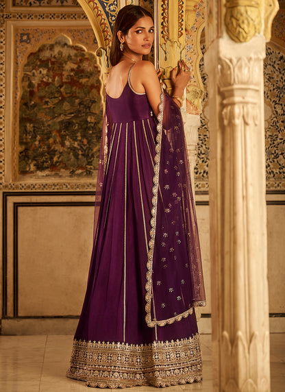 Purple Embroidered Chinon Anarkali