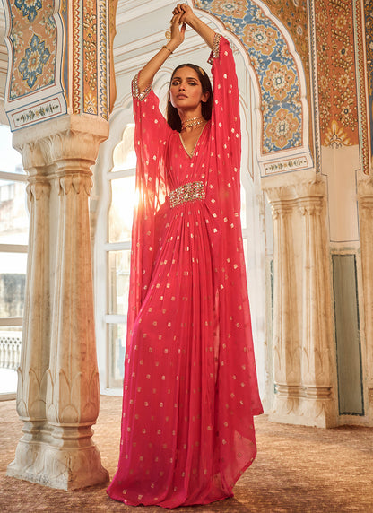 Hot Pink Embroidered Brocade Kaftan