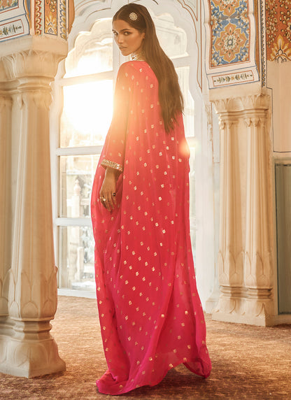 Hot Pink Embroidered Brocade Kaftan