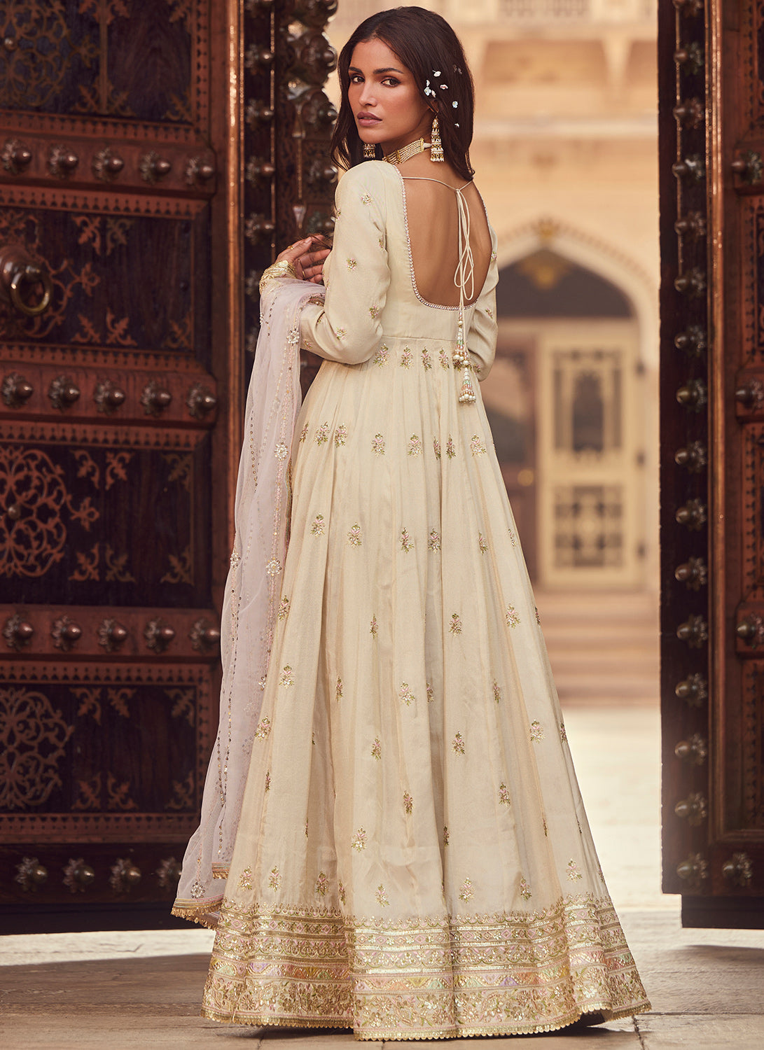 Light Dusty Beige Embroidered Anarkali