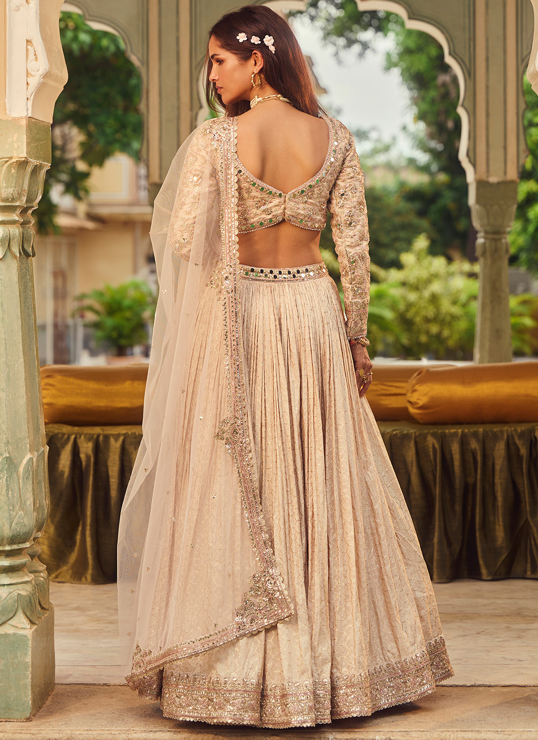 Nude Embroidered Brocade Lehenga