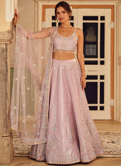 Dusty Purple Embroidered Organza Lehenga