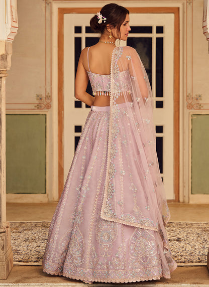 Dusty Purple Embroidered Organza Lehenga