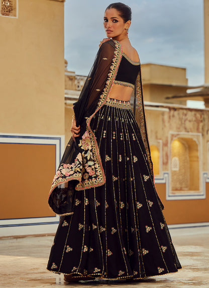 Black Embroidered Georgette Lehenga