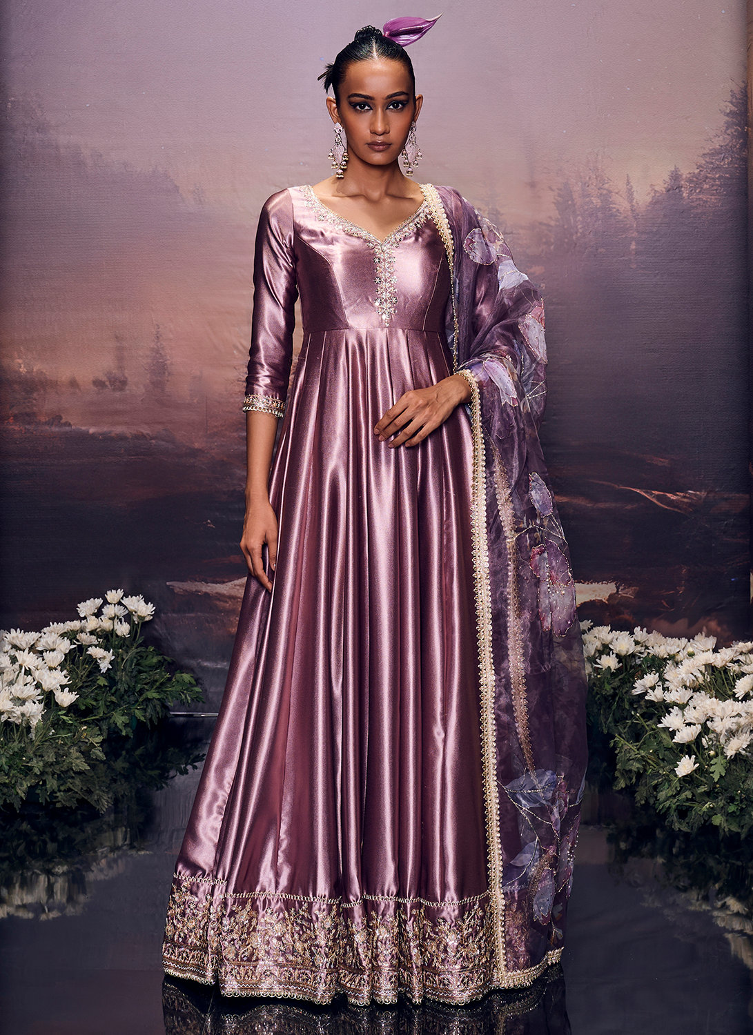 Dusty Rose Embroidered Satin Anarkali