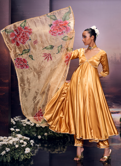 Mustard Embroidered Satin Anarkali