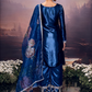 Navy Blue Embroidered Satin Palazzo Suit
