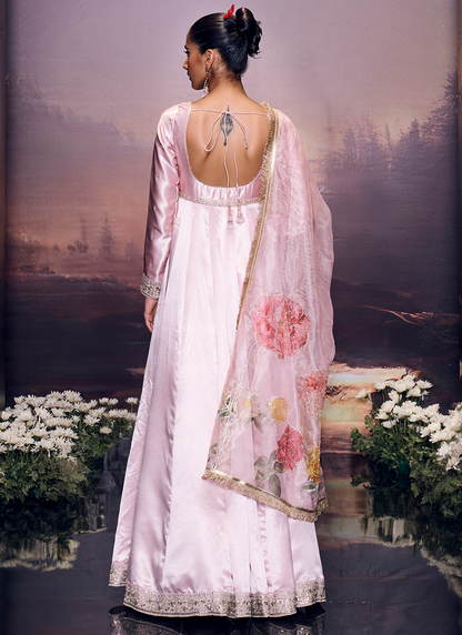 Light Pink Embroidered Satin Anarkali