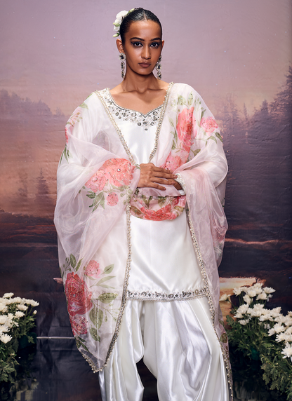 Ivory Embroidered Satin Punjabi Suit