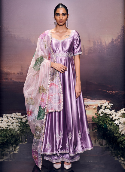 Lilac Embroidered Satin Anarkali