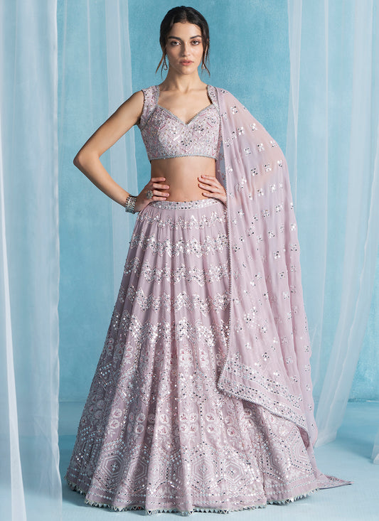 Dusty Pink Embroidered Lucknowi Lehenga