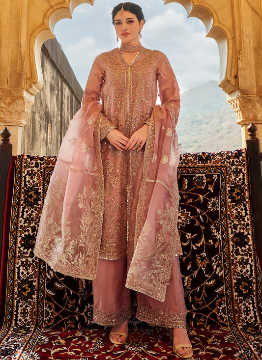 Dusty Pink Embroidered Palazzo Suit