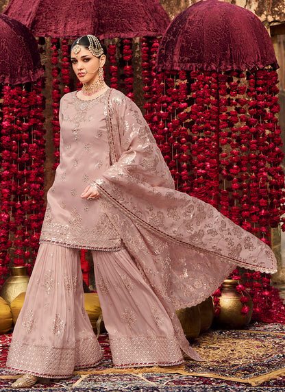 Dusty Pink and Gold Embroidered Gharara Suit