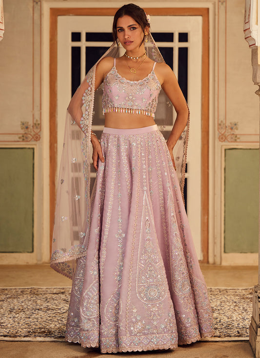 Dusty Purple Embroidered Organza Lehenga