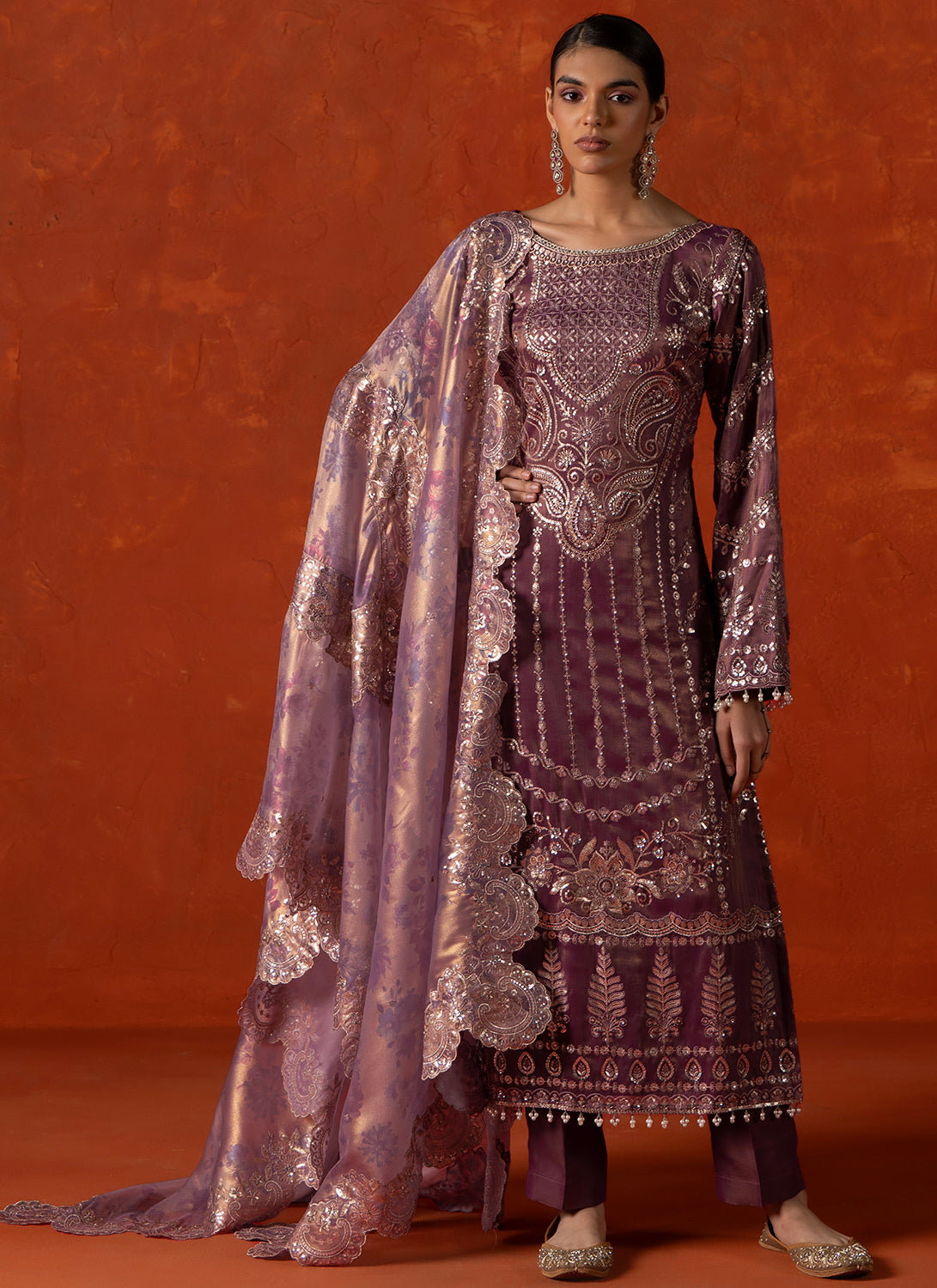 Dusty Violet Embroidered Straight Suit