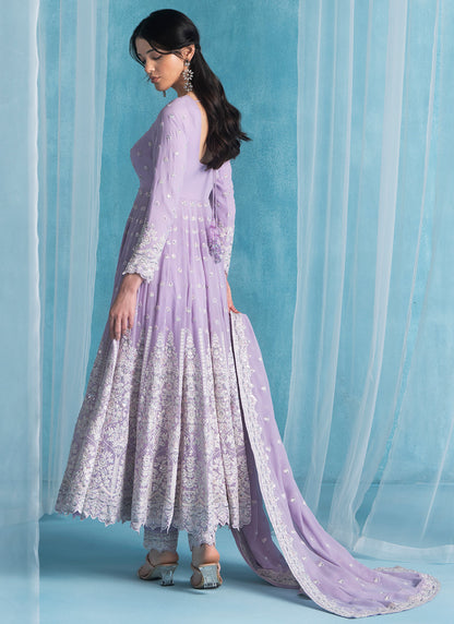 Soft Purple Embroidered Lucknowi Anarkali