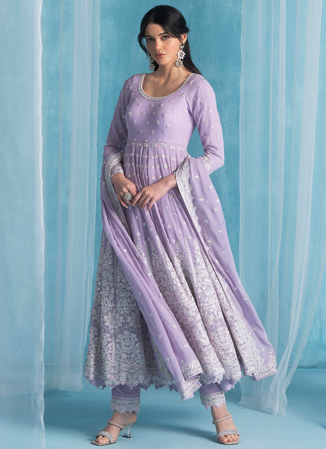 Soft Purple Embroidered Lucknowi Anarkali