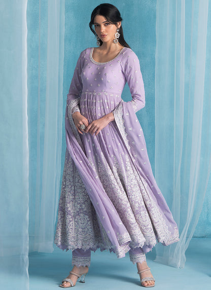 Soft Purple Embroidered Lucknowi Anarkali