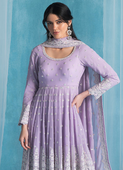 Soft Purple Embroidered Lucknowi Anarkali