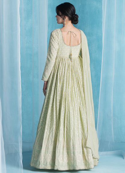 Mint Green Embroidered Lucknowi Anarkali