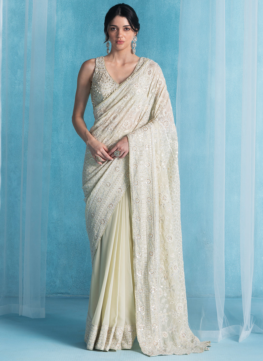 Soft Green Embroidered Georgette Saree