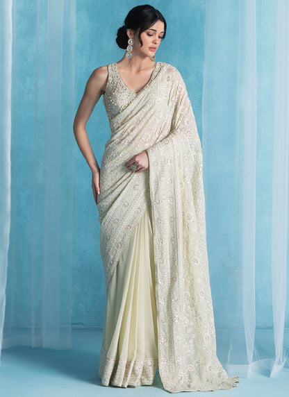 Soft Green Embroidered Georgette Saree