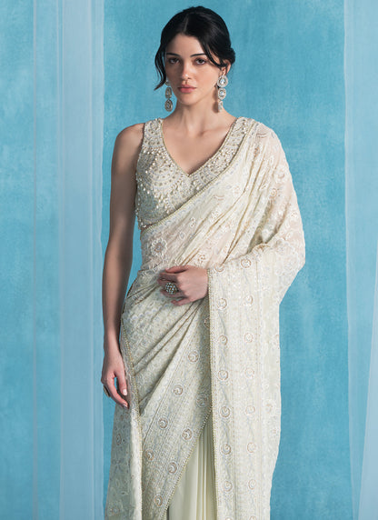 Soft Green Embroidered Georgette Saree