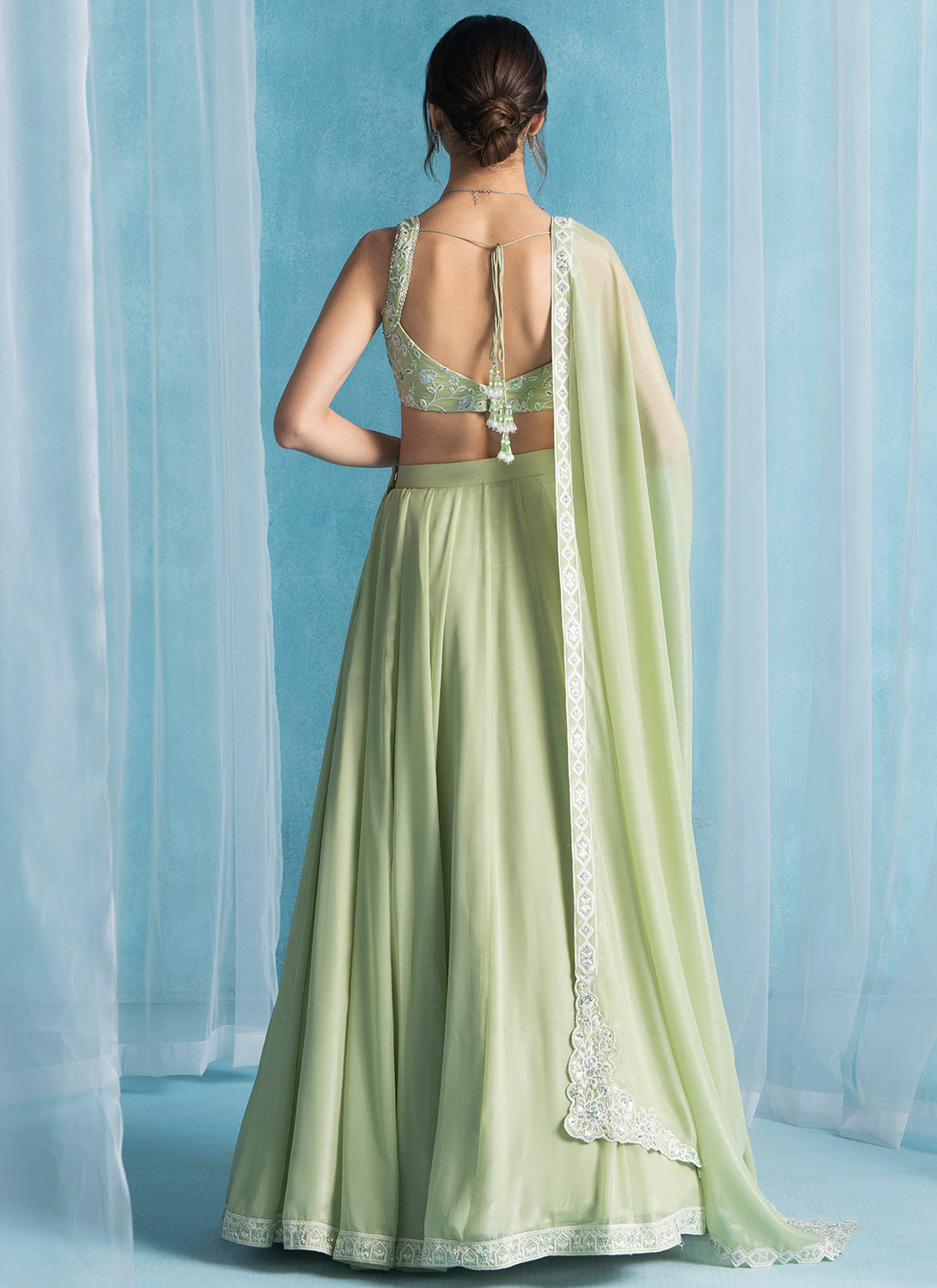 Light Green Embroidered Georgette Lehenga