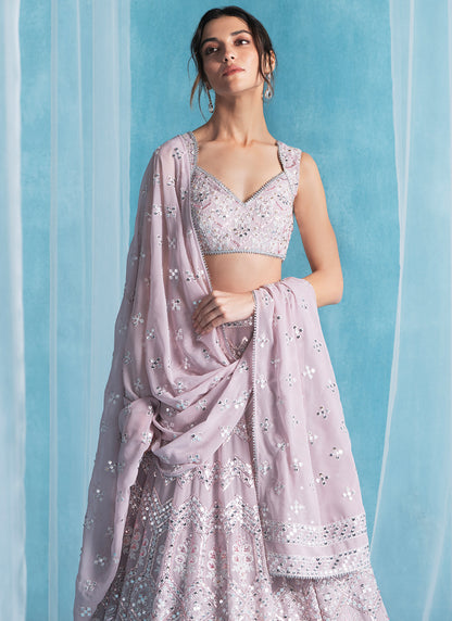 Dusty Pink Embroidered Lucknowi Lehenga