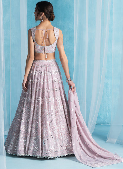 Dusty Pink Embroidered Lucknowi Lehenga