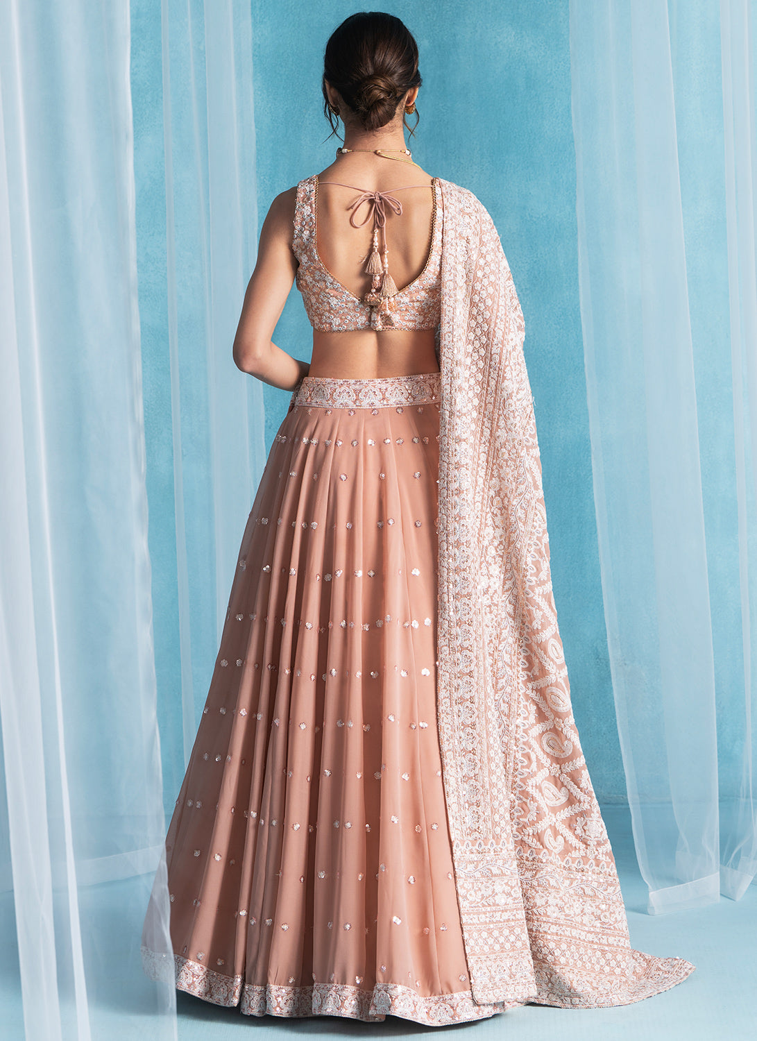 Dusty Peach Embroidered Lucknowi Lehenga