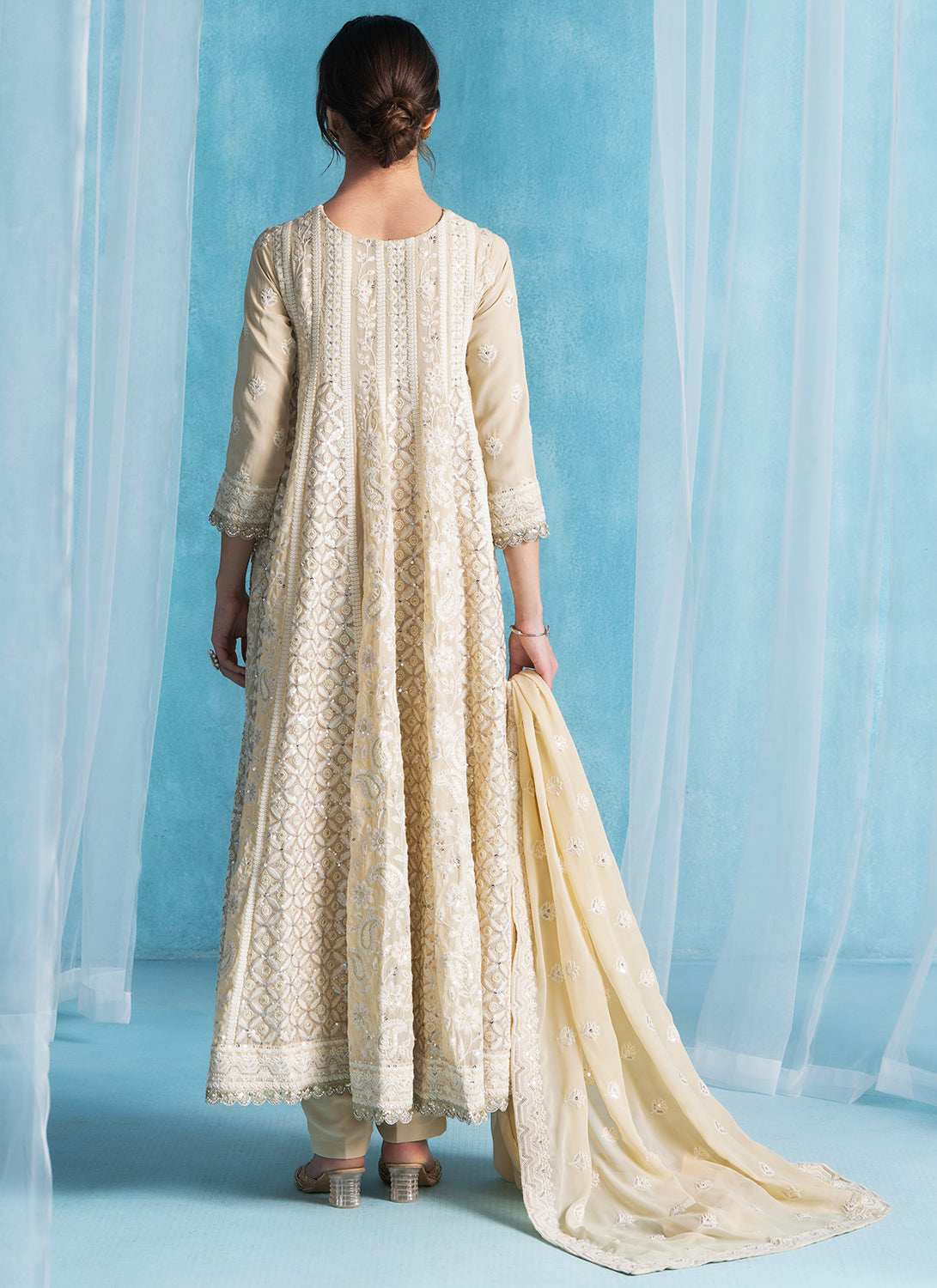 Dusty Beige Embroidered Lucknowi Anarkali