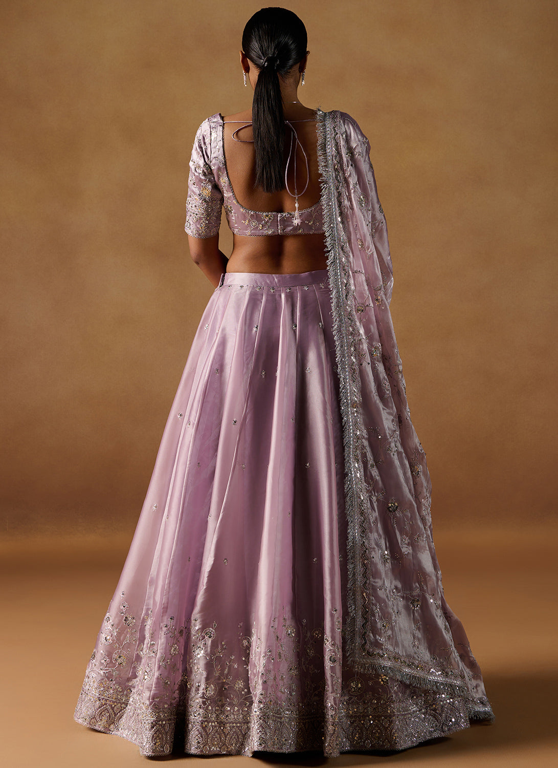 Lilac Embroidered Tissue Lehenga