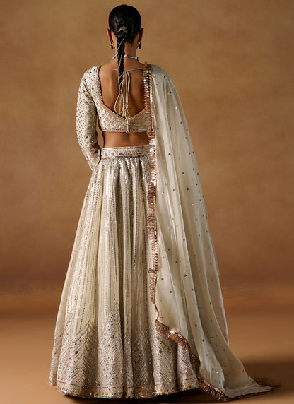 Ivory Embroidered Tissue Lehenga