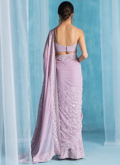 Dusty Pink Embroidered Georgette Saree