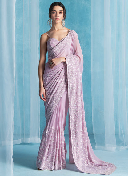 Dusty Pink Embroidered Georgette Saree