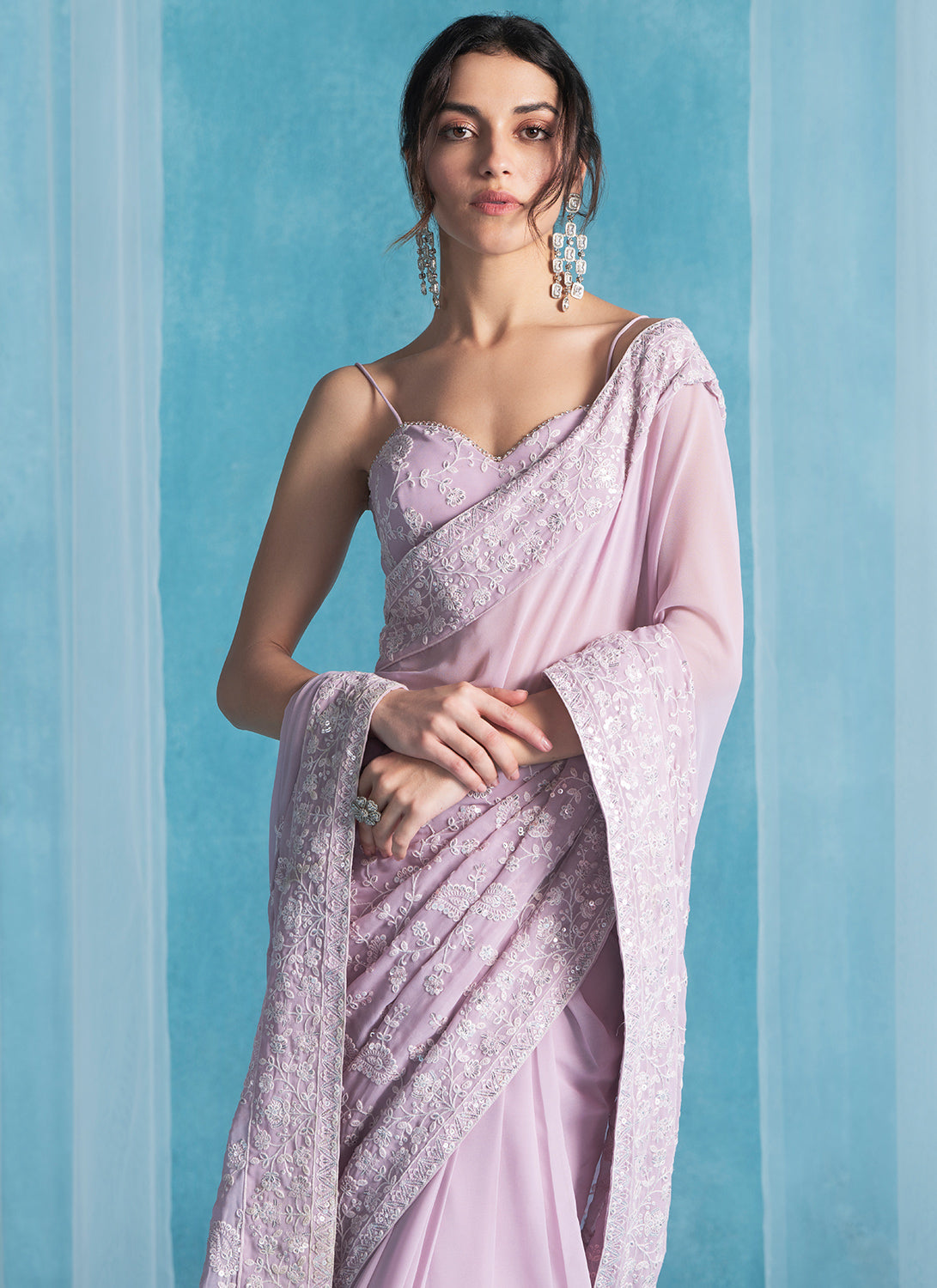 Dusty Pink Embroidered Georgette Saree