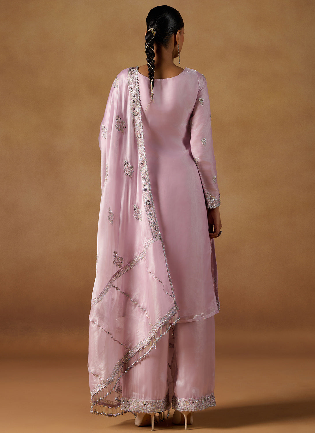 Lilac Embroidered Tissue Palazzo Suit