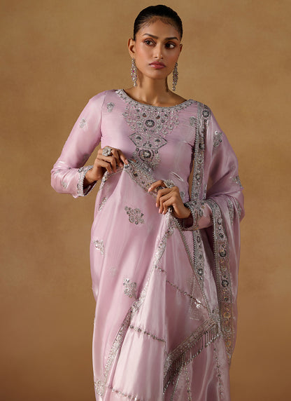 Lilac Embroidered Tissue Palazzo Suit