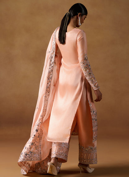 Peach Embroidered Tissue Palazzo Suit